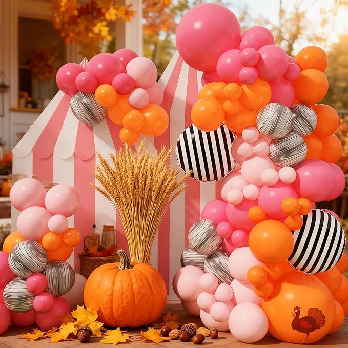 Orange and Pink Balloon Arch Garland Kit Fall Color Thanksgiving Balloons Decorations Autumn Harvest Balloon Kit for Thanks Giving Friendsgiving Themed Baby Shower Birthday Party Decoration