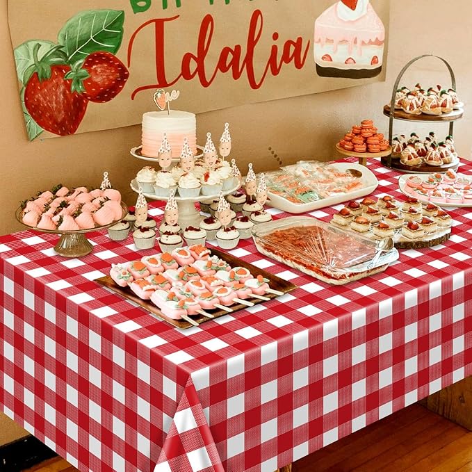 4 Pack Red Gingham Tablecloths, Red and White Checkered Tablecloths 86.6 x 51.2 Inches Gingham Table Covers Rectangular Waterproof Picnic Table Covers for Birthday Party Crawfish Boil Party Supplies