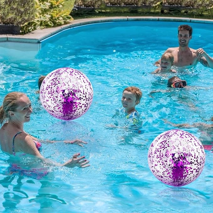 12 Pack Inflatable Beach Balls Bulk - 16" Glitter Beach Ball Pool Toys for Summer Beach Pool Party, Swimming Pool Game Water Beach Toys Kids Halloween Pool Party Favor Decorations Blow Up Beach Ball