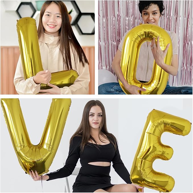 Letter Balloons Gold Party Balloon - 40 Inch Large Gold Letter E Balloon, Letter Balloon Birthday Decorations, Balloon for Women Men Anniversary Party Decorations Supplies