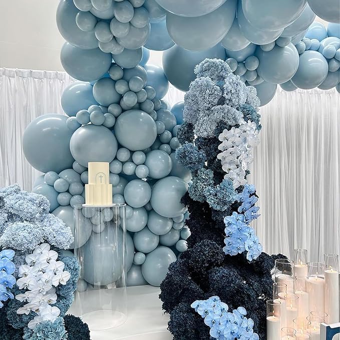 Blue Balloons 12 Inch, 50 Pcs Pale Aqua Blue Balloon Muted Dusty Blue Latex Balloons Matte Retro Powder Light Blue Helium Balloons for Birthday Boho Baby Shower Bachelorette Party Decorations