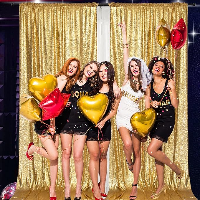 PartyDelight Gold Sequin Backdrop 5x10ft 2 Panels - High Density 3mm Shimmer Sequin Background Sparkly Photography Curtain for Wedding, Gala, Stage & Event Decor