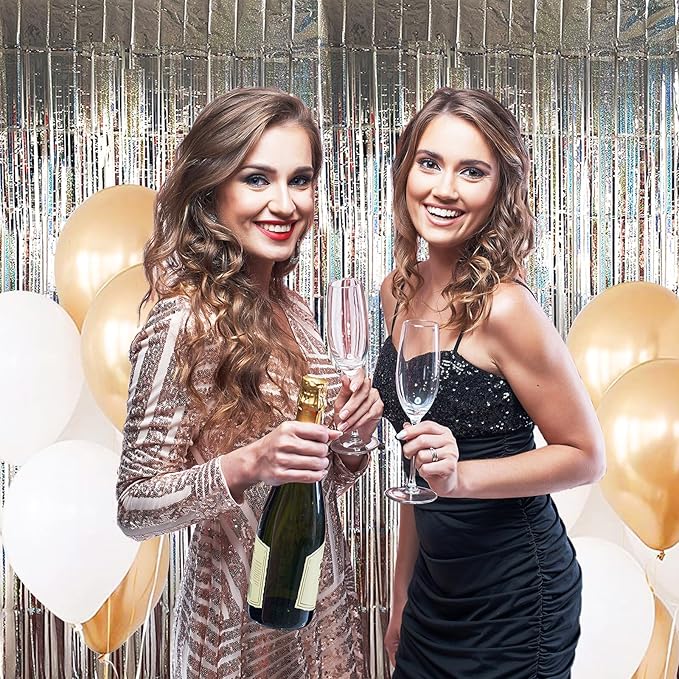 MYUPDALIN 2 Pack Silver Foil Fringe Tinsel Backdrop Party Decorations for New Years/Disco/Prom/Dance/Christmas/Bachelorette Party Decorations