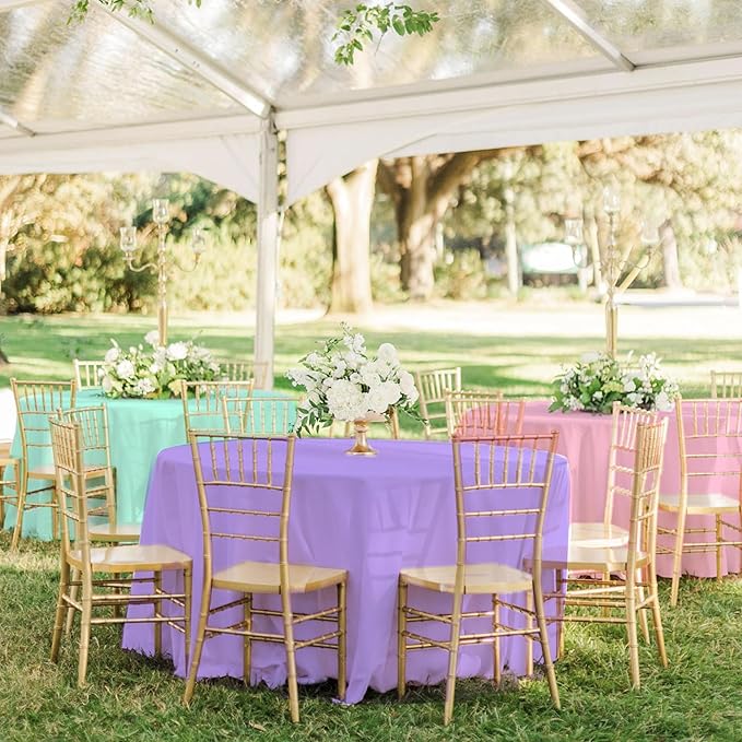 12 Pack Round Disposable Tablecloths, Plastic Pastel Table Cover for Birthday Wedding Baby Shower Party Decoration,6 Color, 84 Inch