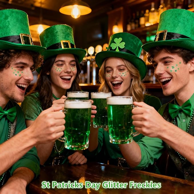 Go Ho Shamrock Glitter Freckles Face Tattoo,St Patricks Day Accessories - Freckles Sparkle,St Pattys Outfit Women Kids Face Stickers,Shamrock Green Glitter Stickers,6 PCS