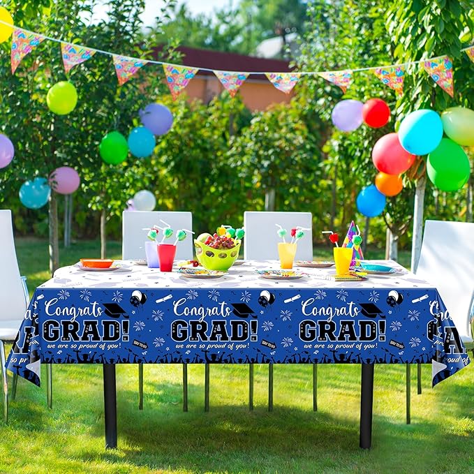 6 Pack Graduation Tablecloth Party Decorations, Class of 2026 Congrats Grad Plastic Tablecover Party Supplies, Blue Rectangle Graduation Table Decorations for College High School Party, 54 x 108 Inch