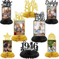 8Pcs 80th Birthday Decoration for Men Women Happy 80th Birthday Honeycomb Centerpieces 80th Birthday Table Party Decorations Black and Gold Cheers to 80 Years Decor 1946 Birthday Party Favors