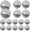 16PCS Disco Ball Balloons, 32in 22in 10in Large 4D Metallic Silver Disco Balloons Foil Balloon for 70s 80s 90s Discos Party Birthday New Year Graduation Party Decorations