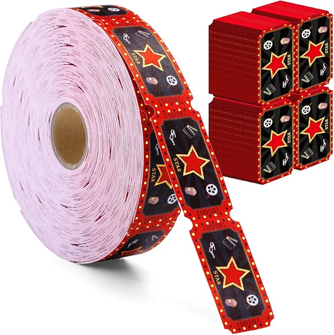 Cholemy 1000 Pcs Movie Tickets Roll Movie Night Party Invitations Carnival Raffle Tickets Numbered Card Events Door Prizes Drinks Entry for Theater Theme Birthday Party Favors Supplies (Movie Night)