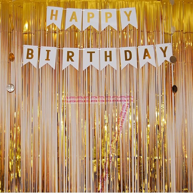 Happy Birthday Banner With Shiny Gold Letters, Swallowtail Design Hanging Signs Party Decorations (White)