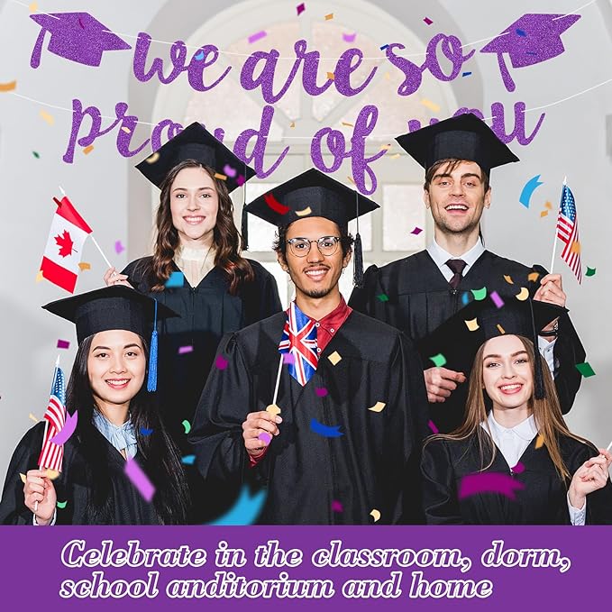 2026 Graduation Decorations Pre-Strung Blingbling We Are So Proud of You Banner Glitter Graduation Garland for Class of 2026 High School College Grad Party (Purple)