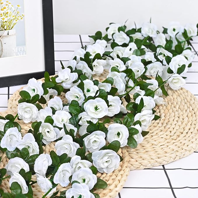 BLEUM CADE 12Pcs 98.4Ft Flower Garland Artificial Rose Vines for Bedroom, Cute Fake Hanging Flower Vines Floral Garland Decorations for Wedding Party Wall Room Decor Aesthetic
