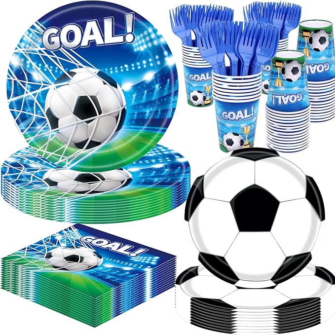 REDWORD Soccer Party Decorations, 120Pcs Soccer Birthday Party Supplies-Serves 24 with Soccers Plates Cups and Napkins for Sports Boy's Birthday Decorations