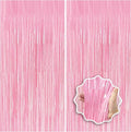 Pastel Pink Birthday Party Backdrop Decorations Foil Fringe Curtain 3.3x8.2ft 2 Pack, Pink Streamers Background Party Decorations Wall Door Hanging for Baby Valentines Barbie Princess Bachelorette