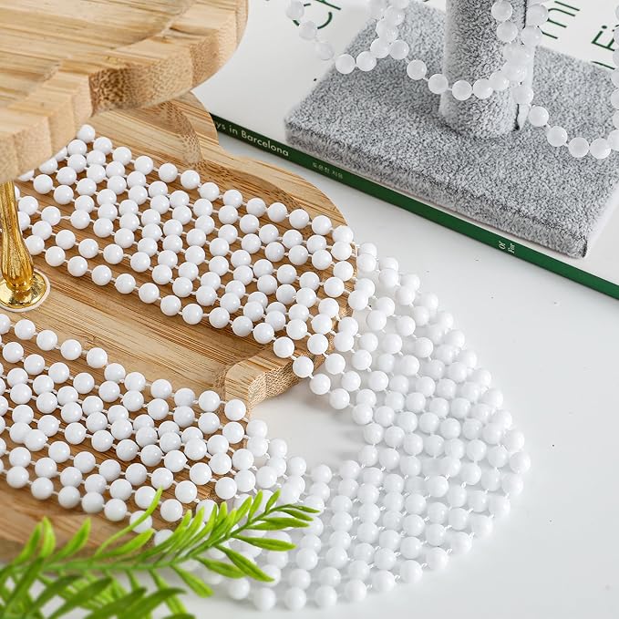 120PCS Bead Necklaces Party Favors, White Mardi Gras Beads Stuff Accessories, 33" 6mm Round Holiday Necklace Decorations Bulk, White Bead for Wedding Birthday School Celebrations Parade Throws