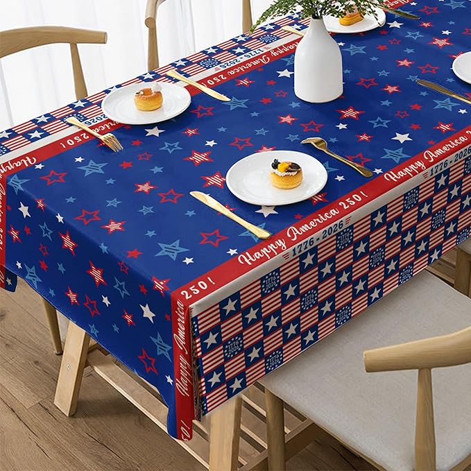 3 Pack America 250 Tablecloths Plastic America 250 Decorations 4th of July Table Covers for 2026 America’s 250th Anniversary Party Disposable Tablecloths