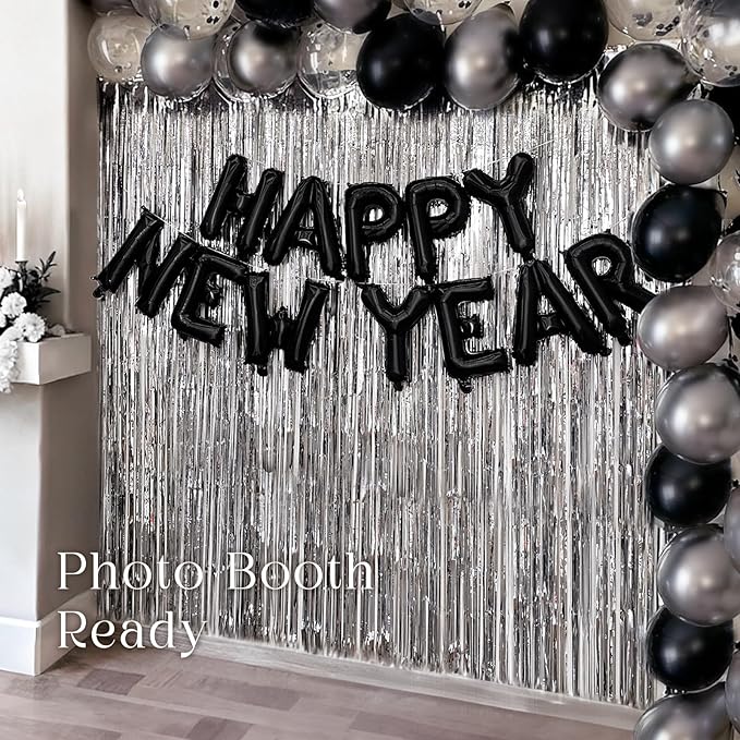 New Years Eve Party Supplies - New Years Decorations 2026 - 98 Pcs Sets With Happy New Year Balloons,Disco Balls, Hats, Headbands, Glasses,Noise Makers,Fringe Curtains - Nye Decor Backdrop Accessories