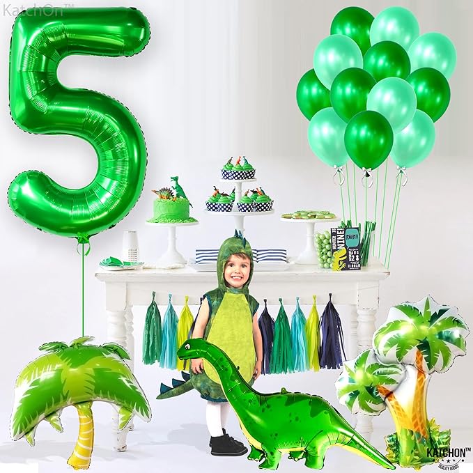KatchOn, Big, Green Five Balloon Number - 40 Inch | Green Number 5 Balloon, 5th Birthday Decorations for Boys | Number Balloons for Happy Anniversary Decorations | Dinosaur birthday decorations