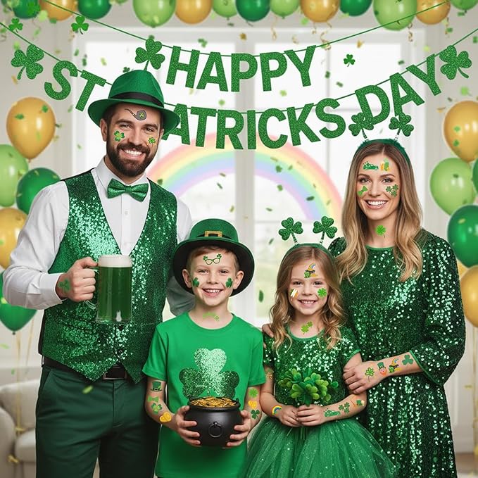 St Patricks Temporary Tattoos St Patricks Day Decorations St Patricks Party Favors Supplies Saint Patricks Day Face Stickers Gifts St Patricks Accessories Irish St Paddys Days 4 Sheets - 50Pcs