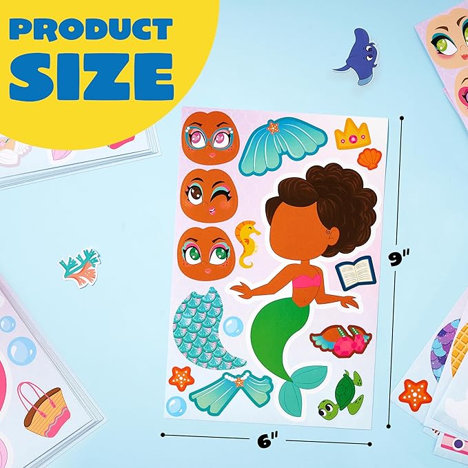 JOYIN 24 Sheets 9"x6" Make a face Stickers for Kids, Make Your Own Mermaid Stickers, Party Favors Kids Crafts, Goodie Bags Stuffers Classroom Activities