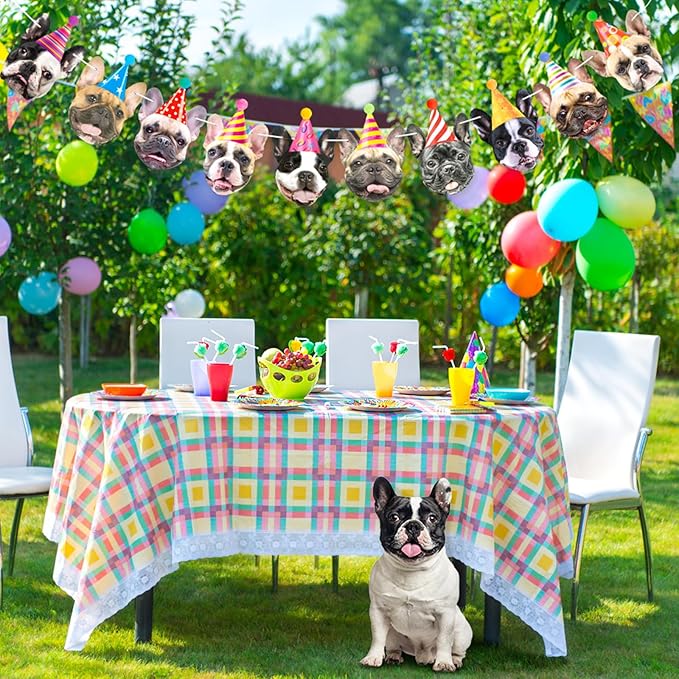 Hooqict Dog Birthday Banner Puppy Themed Party Decorations for Backdrop Funny French Bulldog Garland Dog Party Banner Happy Birthday Sign for Boys Girls Kids 1st 2nd 3rd