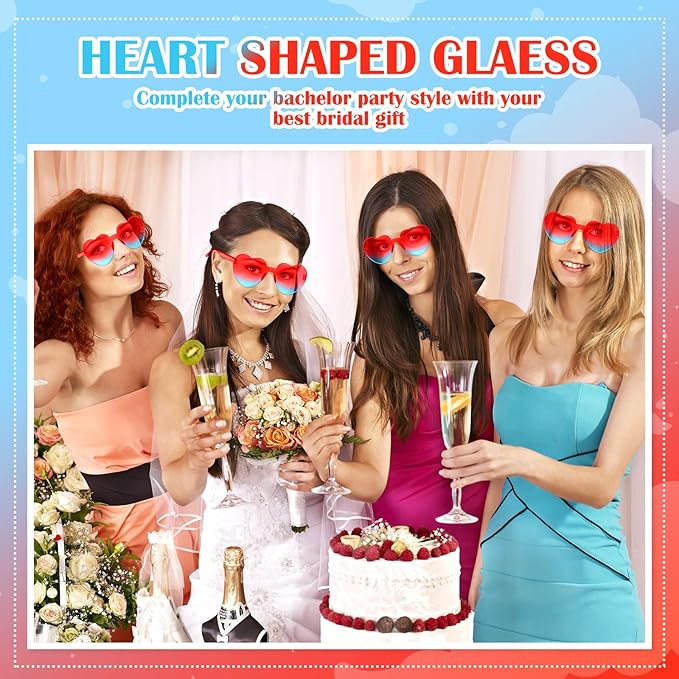 Photect 12 Pair Heart Shaped Sunglasses Neon Color Transparent Heart Glasses for Women Party Favor