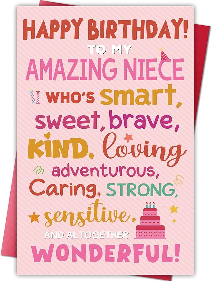 Niece Birthday Card, Funny Birthday Card Gifts for Her from Aunt and Uncle, Heartwarming Greeting to A Wonderful Niece