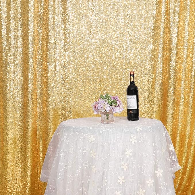 Juya Delight 6ft x 6ft Bright Gold Sequin Backdrop Curtain for Party Festival Wedding Photography
