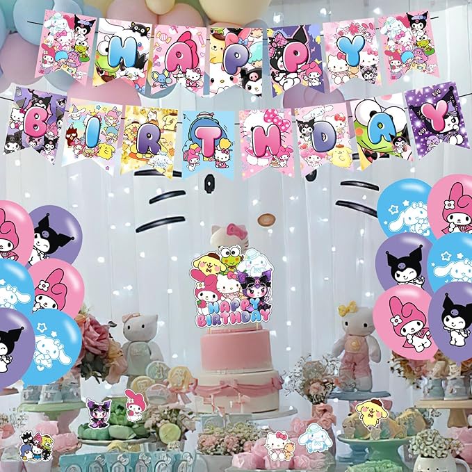 𝓢𝓪𝓷𝓻𝓲𝓸 birthday party supplies,Cute Anime party including cake caps, cupcake caps, flags, Latex Balloons, It is very suitable for birthday party supplies.