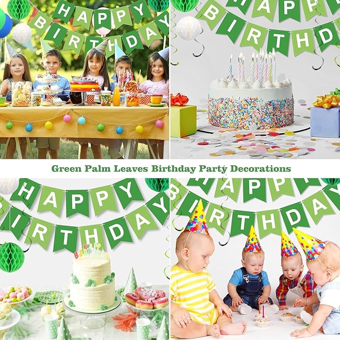 Green Birthday Decorations, Green and White Happy Birthday Banner, Happy Birthday Decorations for Women Men Girls Boys