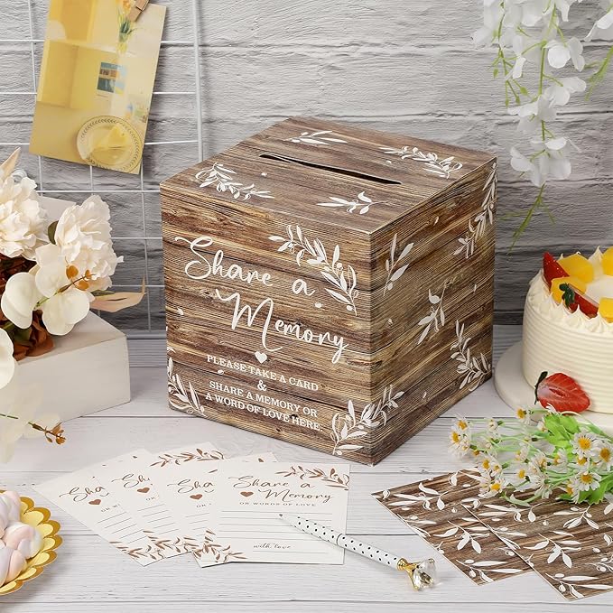 Pajean 50 Pcs Share a Memory Cards for Collections of Life, Memory Cards Box for Guest Ideas Funeral Graduation Wedding Bridal Shower Birthday Anniversary Retirement(Wood Color)