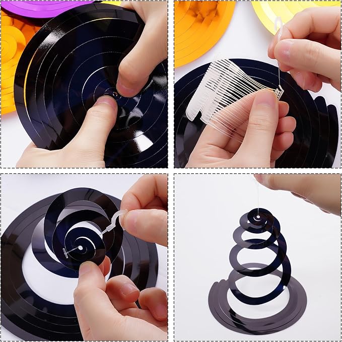 Colorful Ceiling Swirl Foil Decorations Hanging Plastic Streamer Themed Swirl Party for Halloween Graduation Celebration, Pack of 28 (Gold, Black and Sliver)