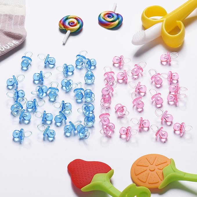 XINHUIDALSQ 150 Mini Acrylic Pacifiers for Baby Shower Game, 0.86 Inch Bulk Chupones para Gender Reveal Party Favors Table Decoration (Pink)