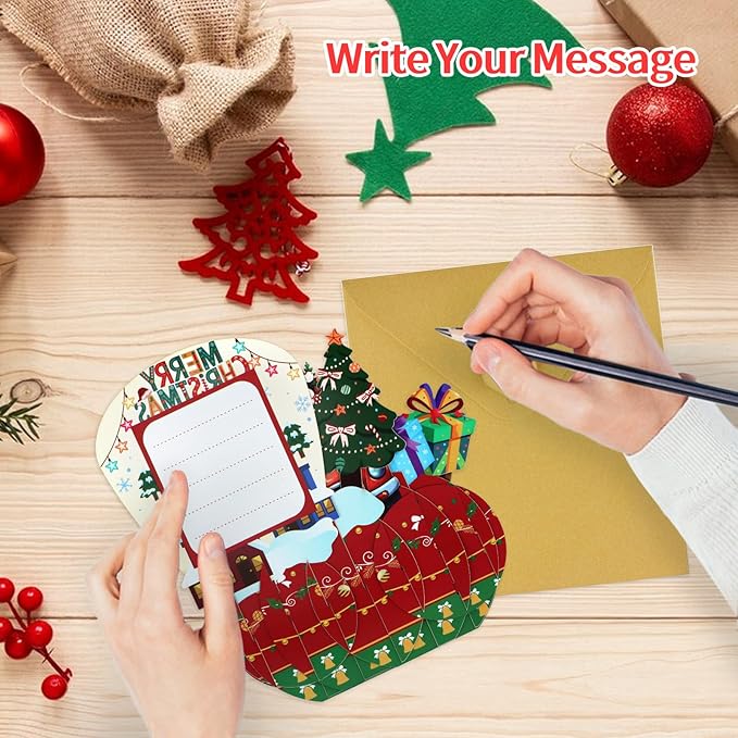 FaCraft Pop Up Christmas Card - with Envelope and Seal, Handmade 3D Merry Christmas Gift for Winter, Holidays, New Year (Santa Driving Truck)