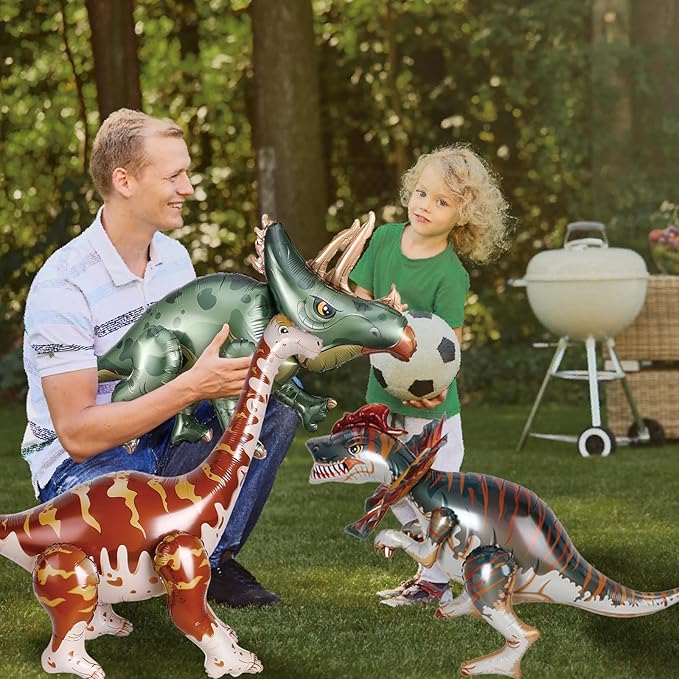 38inch Large Dinosaur Balloons, 3pcs Dinosaur Birthday Decorations Self Standing Triceratops Brachiosaurus Double-crowned Dragon Balloons for Birthday Party Decoration Kit Party Supplies