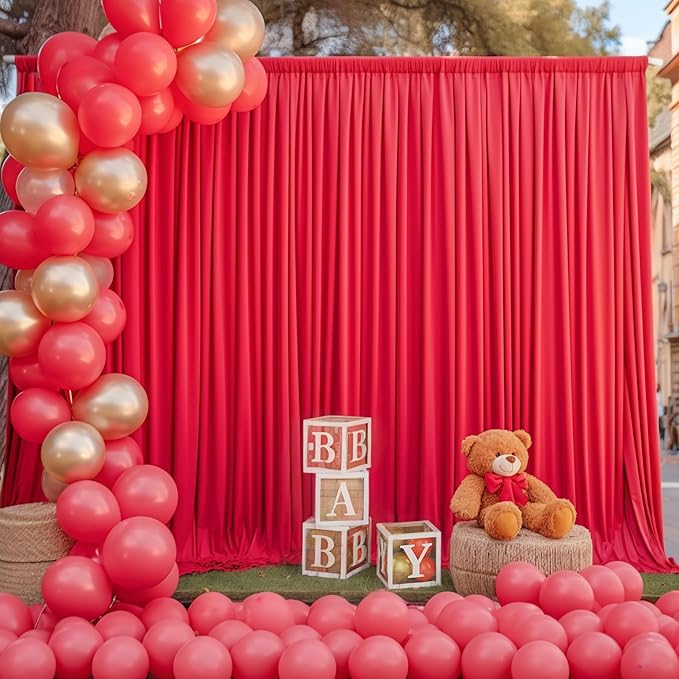24x10FT Red Backdrop Curtains for Wedding Christmas, Wrinkle Free Polyester Photography Backdrop Drapes for Wedding Baby Shower Birthday Parties Stage Background Stand Decorations 4x10ft,6 Panels
