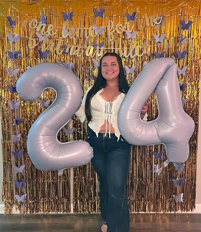 40 Inch Large Numbers Balloon, 4 Cream Purple Ballon for 4th 14 40 44 Birthday Party, Balloon 4 Number for Graduations Wedding Supplies