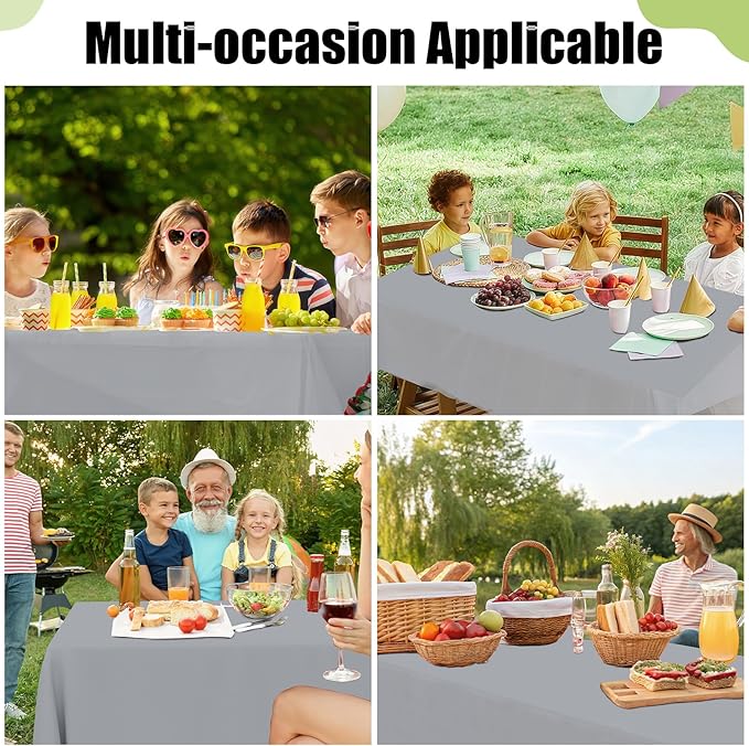 Smiry Disposable Table Cloth - 15 Pack, 54 x 108 Inch Waterproof Rectangle Tablecloths for Parties, Decorative Plastic Table Cover, Leakproof & Sturdy, Grey