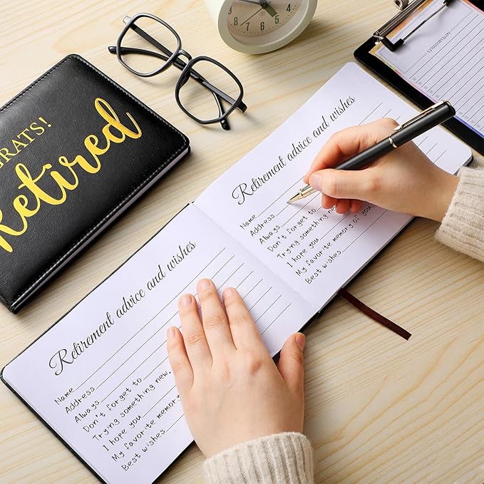 Ctosree Retirement Guest Book with Signature Pen Retirement Party Gift Supplies for Women Men Office Colleague Advice and Wishes Decorations(Novel)