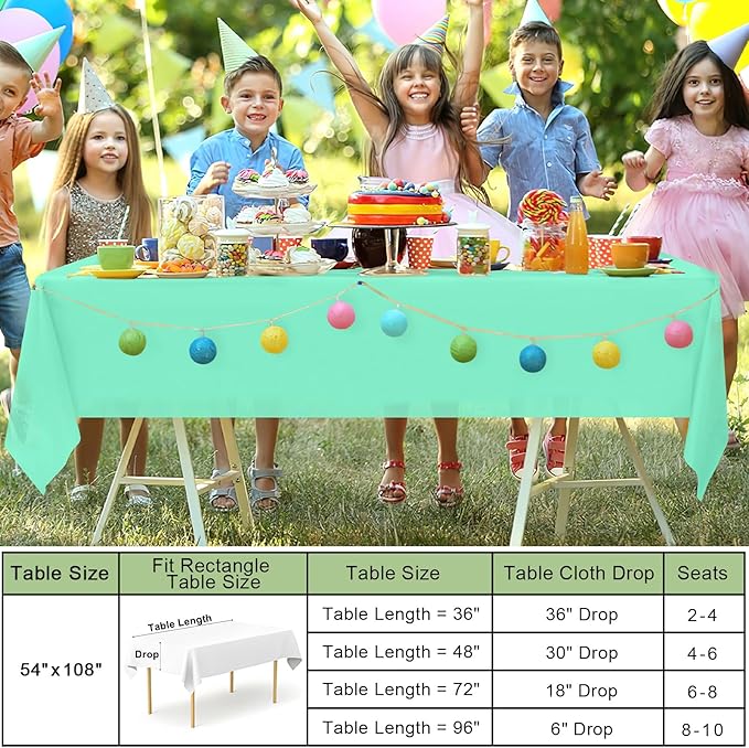 misaya 6 Packs Disposable Plastic Table Cloth, 54 x 108 Inch Waterproof Rectangle Tablecloth, Leakproof & Sturdy Decorative Table Covers for Easter, Picnic, Party and Outdoor, Mint Green