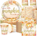Hushee 200 Pcs Little Pumpkin Baby Shower Paper Plates Napkins Cups Baby Shower Party Supplies Tableware Set Yellow Disposable Cup Napkin for 50 Guest Autumn Thanksgiving Party Decoration