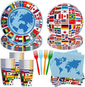 APOWBLS International World Flags Decorations Tableware - Olympic Decorations Party Supplies, Paper Plate, Cup, Napkin, Fork, Travel Trip Around the World Globe Retirement Supplies | Serve 24