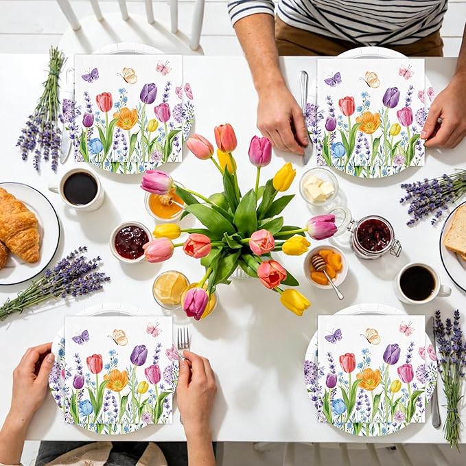 40Pcs Tulip Plates and Napkins Party Supplies, Disposable Spring Floral Plates Napkins Tableware Set for Picnic Wedding Baby Shower Bridal Shower Birthday Tea Party Decorations (Tulip)