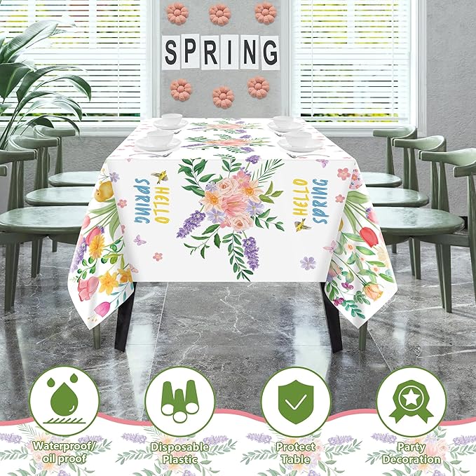 OHOME 2 Pack Spring Decorations - Spring Decorations for Home Indoor Outdoor - Disposable Plastic Spring Tablecloth | Spring Party Decorations Favors Supplies for Table Decor Backdrop Banner