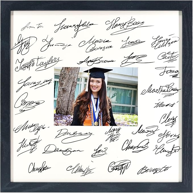 GraduatePro 14x14 Signature Picture Frame Board for 5x7 Photo with Signable Mat for Birthday Party Graduation Party Table Decoration Wedding Guest Book