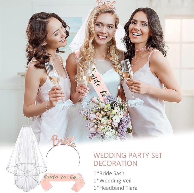 Bride to Be Sash Set, 3pcs Bridal Shower Decorations Bachelorette Party White Bridal Decorations Wedding Gift for Hen Party Decor Engagement Party Supplies Accessories