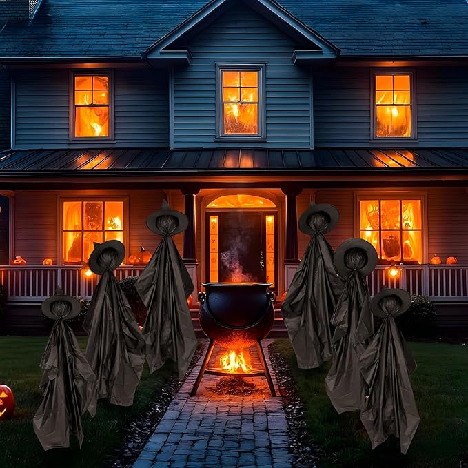 Halloween Witch Outdoor Decorations Set of 6, 4FT Yard Lawn Garden Props with Stakes, Witch Halloween Decor for Outside, Garden, Lawn, Entryways