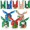 Christmas Treat Bags, 100 Pcs Xmas Plastic Cellophane Goodie Candy Cookie Rabbit Ears Gift Bag, Plastic Snack Goody Present Wrapping Bag for Christmas Holiday Event Party Favors Decoration (5 Designs)