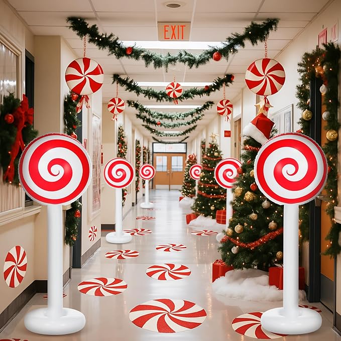 1 Pcs Christmas Inflatable Outdoor Decorations 4 FT Christmas Candy Inflatable Column Decoration for Winter Xmas Lawn Yard Garden Home Decor