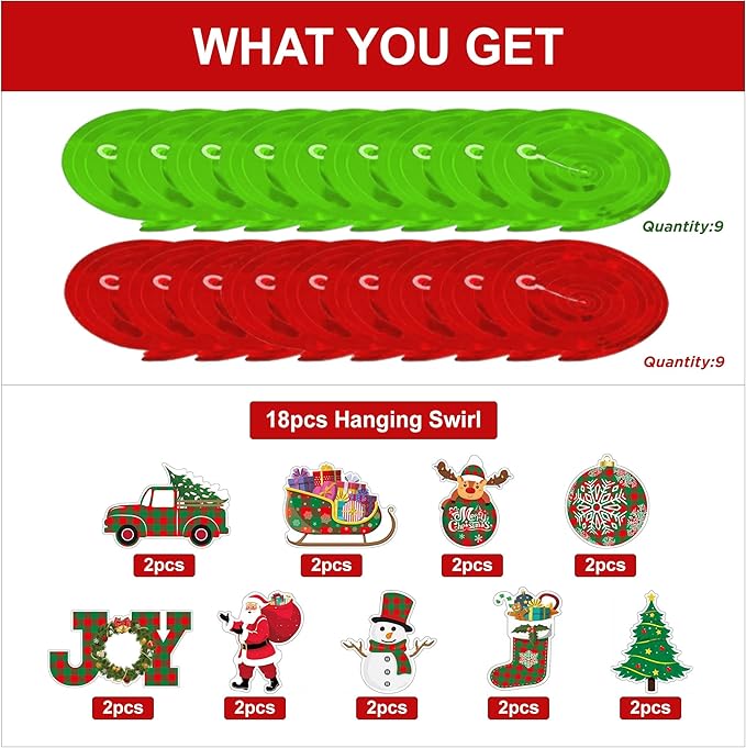 36Pcs DIY Christmas Decorations Hanging Swirls Santa Claus Xmas Balls Christmas Ceiling Swirls for Xmas Party Decorations
